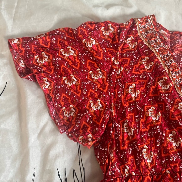 SHEIN CURVE+ Vacation Style Flower Overlap V-Neck Ruffle Short Sleeve Dress, 3X - Picture 8 of 16